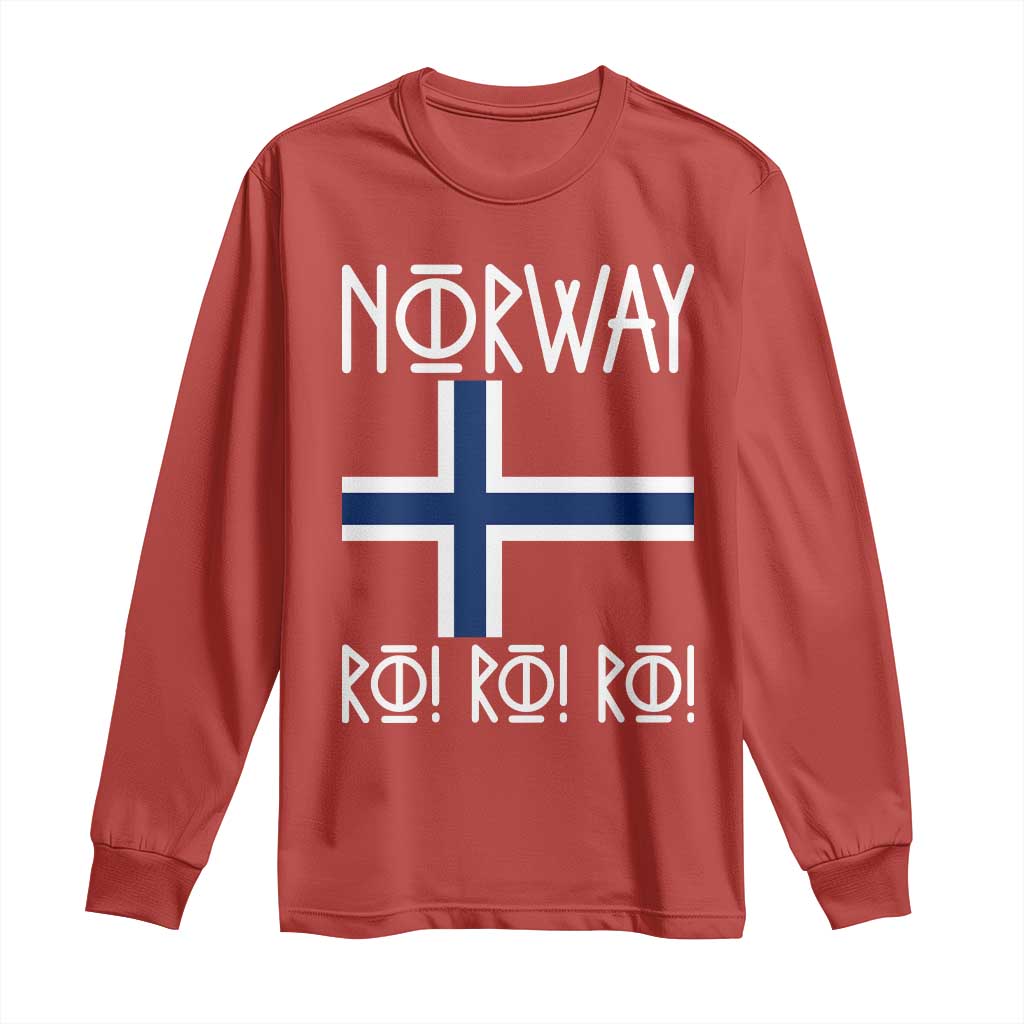 Norway Flag Ro Ro Ro Norse Rune Typography Graphic Long Sleeve Shirt Norge Football Fans Norwegian Pride TS02 Red Print Your Wear