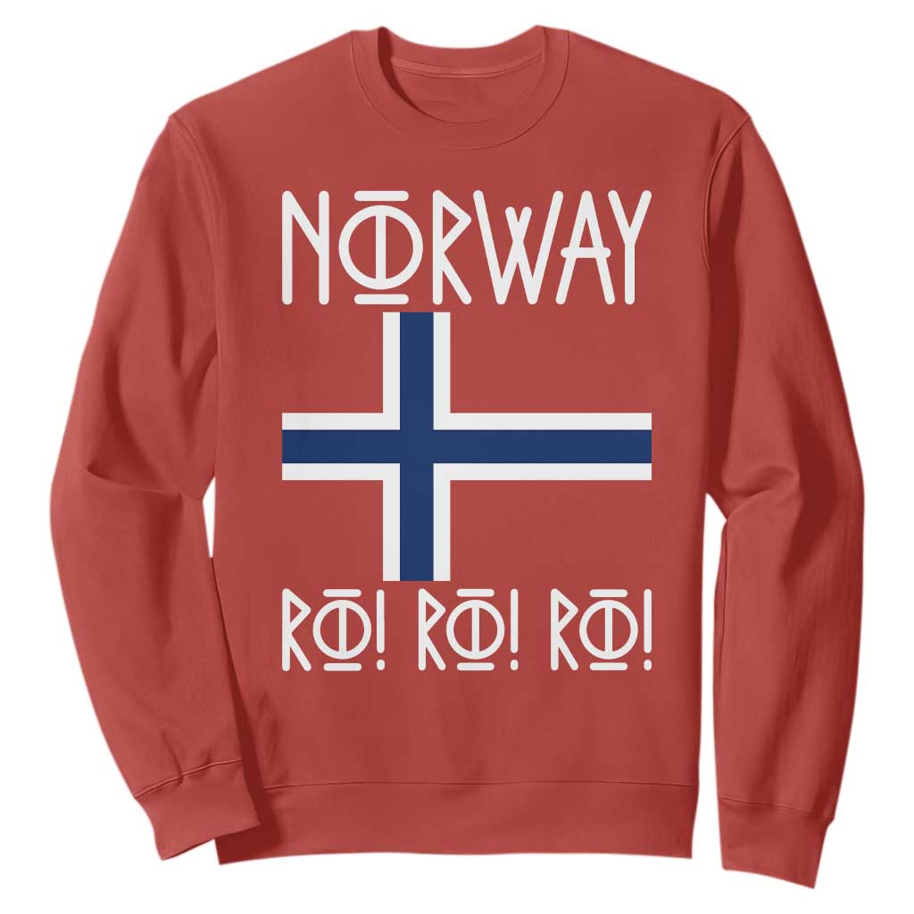 Norway Flag Ro Ro Ro Norse Rune Typography Graphic Sweatshirt Norge Football Fans Norwegian Pride TS02 Red Print Your Wear