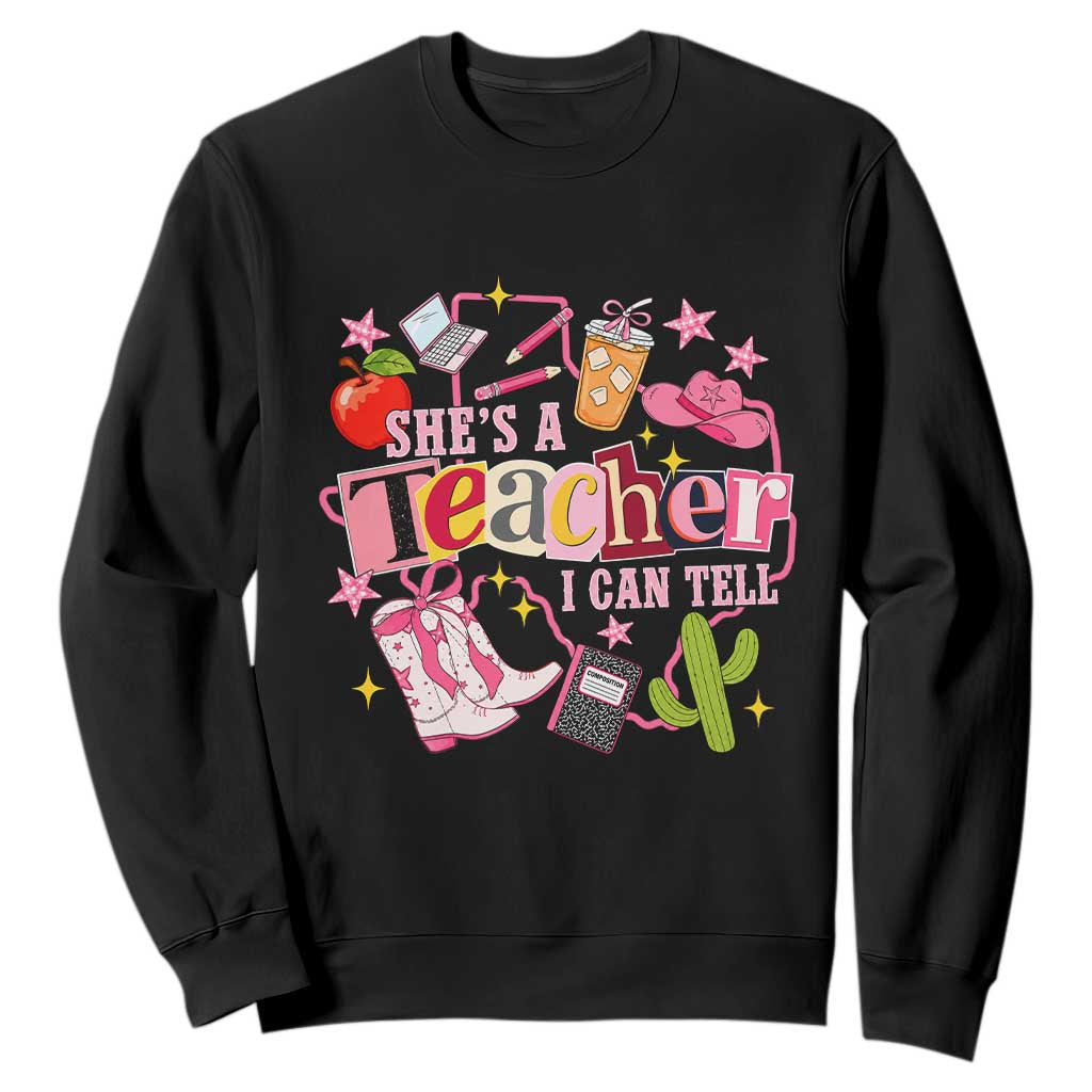 She is a Teacher I Can Tell School Aesthetic Sweatshirt Retro Groovy Western Cowgirl Texas TS02 Black Print Your Wear