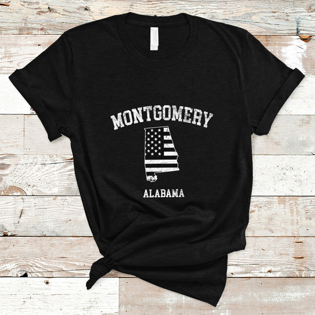 Montgomery Alabama AL Vintage American Flag T Shirt TS02 Black Printyourwear