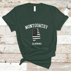 Montgomery Alabama AL Vintage American Flag T Shirt TS02 Dark Forest Green Printyourwear