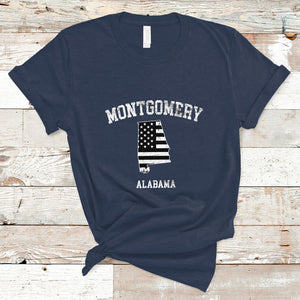 Montgomery Alabama AL Vintage American Flag T Shirt TS02 Navy Printyourwear