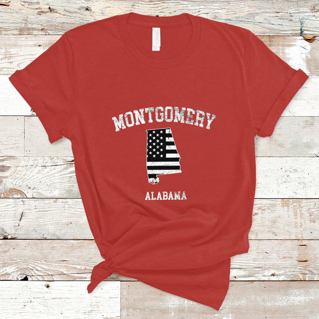Montgomery Alabama AL Vintage American Flag T Shirt TS02 Red Printyourwear