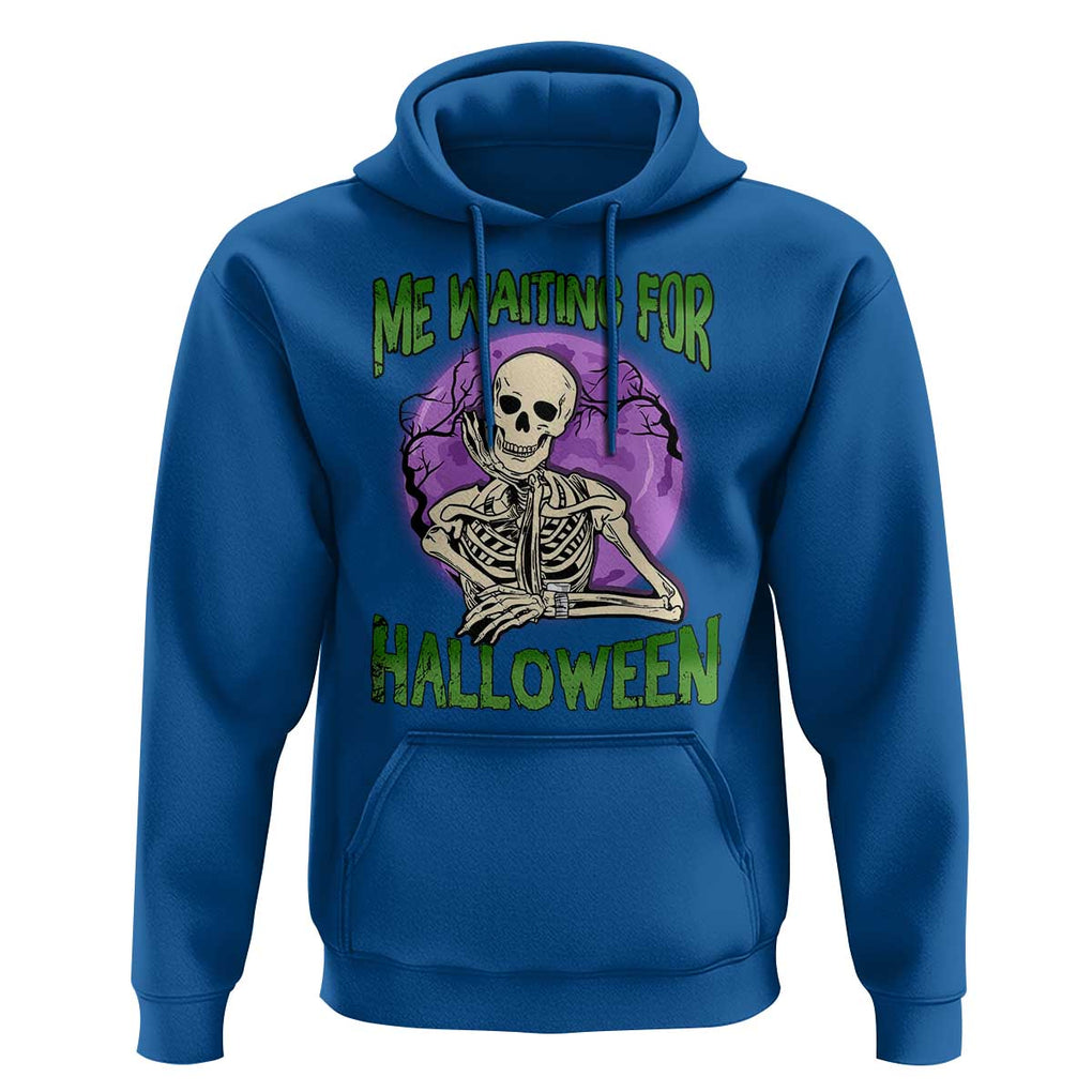 Funny Skeleton Hoodie Me Waiting For Halloween Skeleton Funny Halloween Costume TS02 Royal Blue Print Your Wear