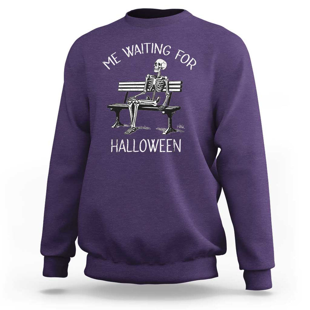 Funny Skeleton Sweatshirt Me Waiting For Halloween Skeleton Lover Halloween Costume TS02 Purple Print Your Wear