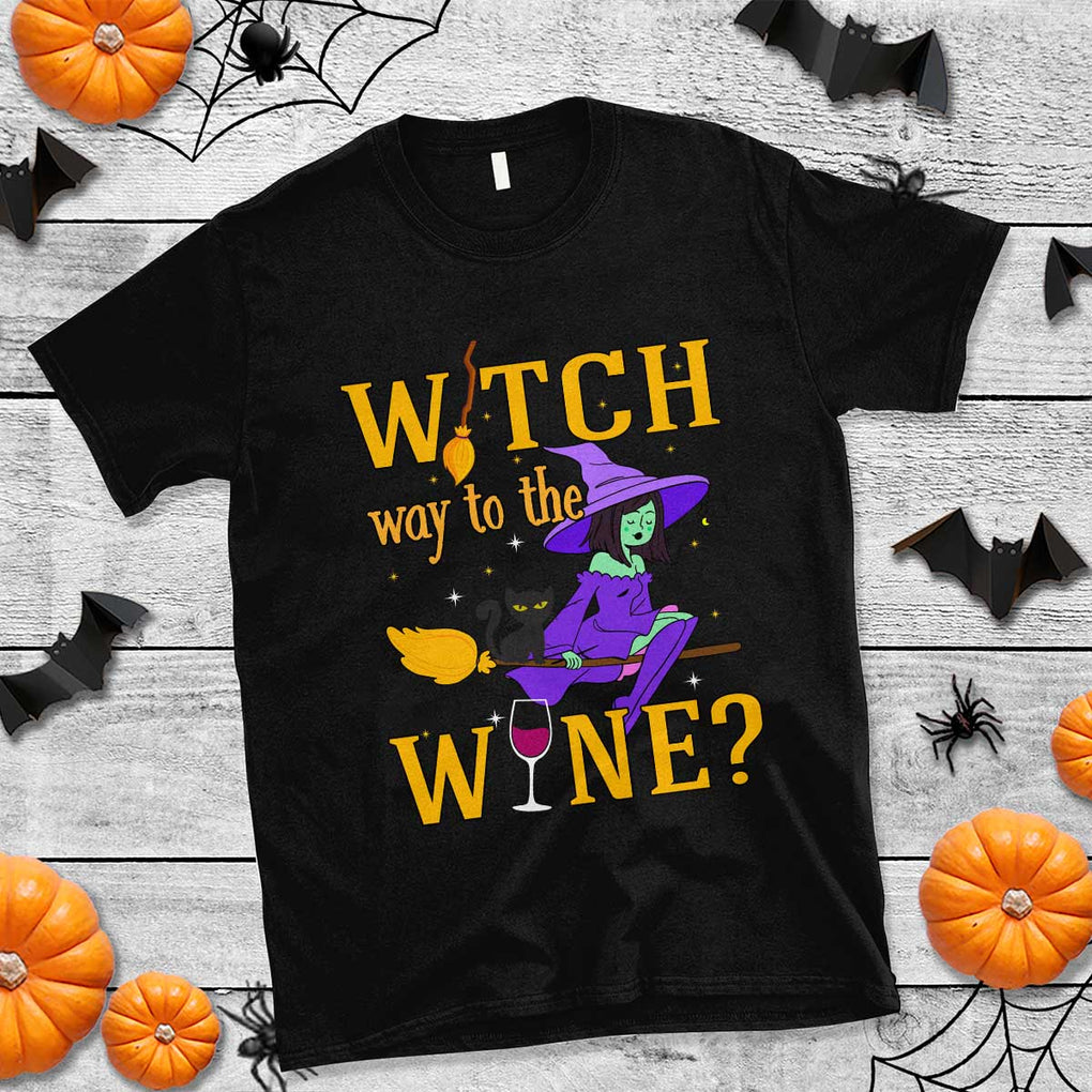 Halloween Witch T Shirt Witch Way To The Wine Halloween Drinking for Wiccan Witches TS02 Black Print Your Wear