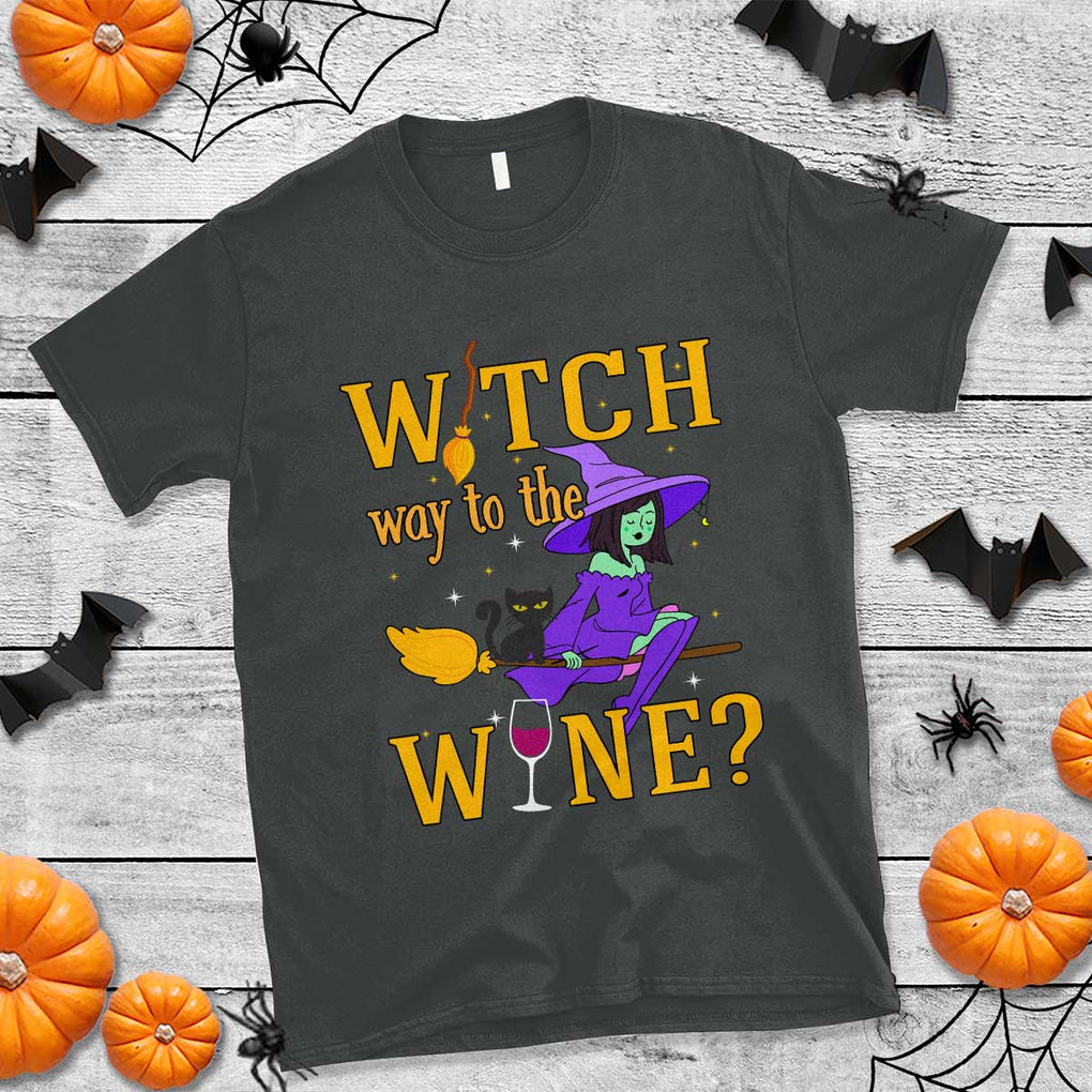 Halloween Witch T Shirt Witch Way To The Wine Halloween Drinking for Wiccan Witches TS02 Dark Heather Print Your Wear