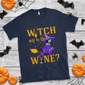 Halloween Witch T Shirt Witch Way To The Wine Halloween Drinking for Wiccan Witches TS02 Navy Print Your Wear