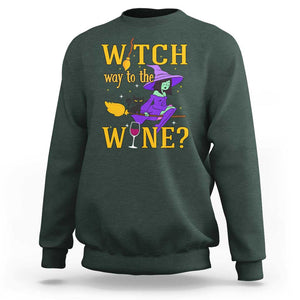 Halloween Witch Sweatshirt Witch Way To The Wine Halloween Drinking for Wiccan Witches TS02 Dark Forest Green Print Your Wear