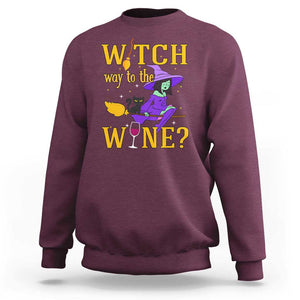 Halloween Witch Sweatshirt Witch Way To The Wine Halloween Drinking for Wiccan Witches TS02 Maroon Print Your Wear