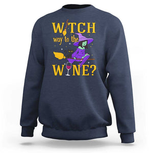 Halloween Witch Sweatshirt Witch Way To The Wine Halloween Drinking for Wiccan Witches TS02 Navy Print Your Wear