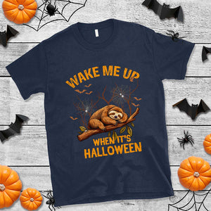 Halloween Sloth T Shirt Wake Me Up When It's Halloween Spooky Season Trick Or Treat TS02 Navy Print Your Wear