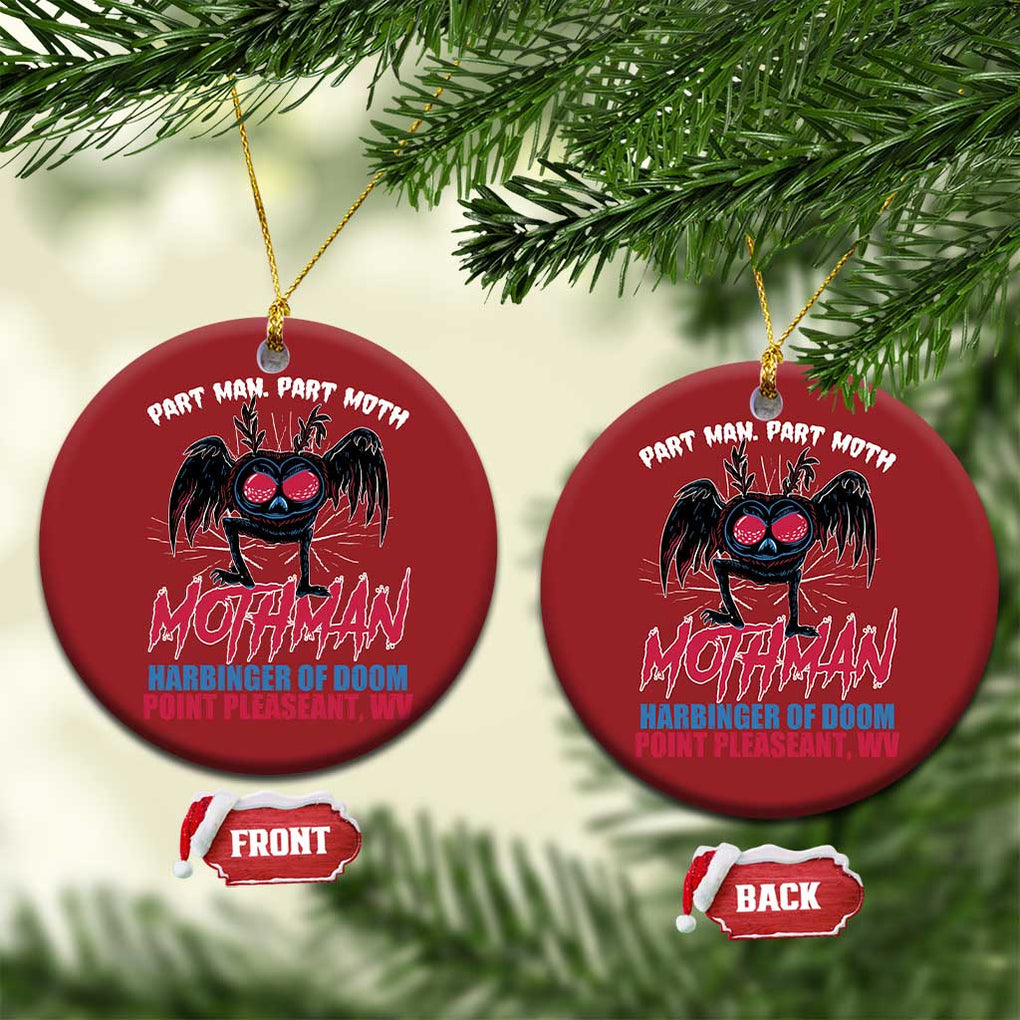 Funny Mothman Christmas Ornament Part Man Part Moth Harbinger Of Doom Point Pleasent WV TS02 Circle Red Print Your Wear