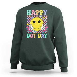 Happy Dot Day Sweatshirt Cute Smile Face Retro Groovy TS02 Dark Forest Green Print Your Wear