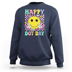 Happy Dot Day Sweatshirt Cute Smile Face Retro Groovy TS02 Navy Print Your Wear