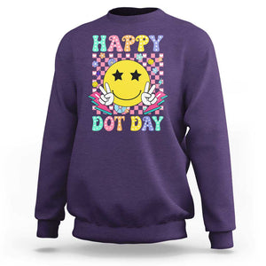 Happy Dot Day Sweatshirt Cute Smile Face Retro Groovy TS02 Purple Print Your Wear