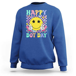 Happy Dot Day Sweatshirt Cute Smile Face Retro Groovy TS02 Royal Blue Print Your Wear