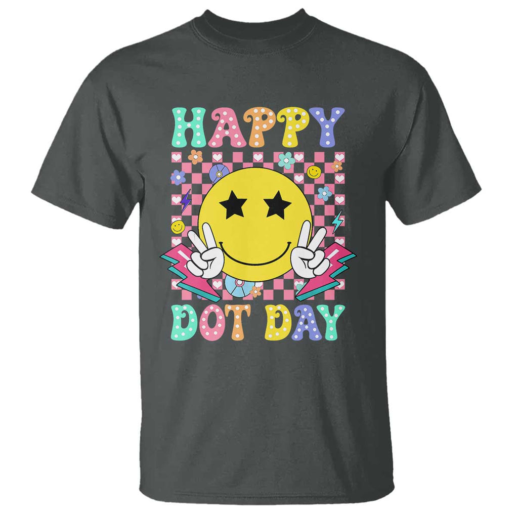 Happy Dot Day T Shirt Cute Smile Face Retro Groovy TS02 Dark Heather Print Your Wear