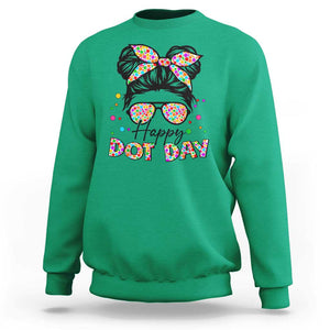 Happy Dot Day Messy Bun Girl Sweatshirt Colorful Polka Dots TS02 Irish Green Print Your Wear