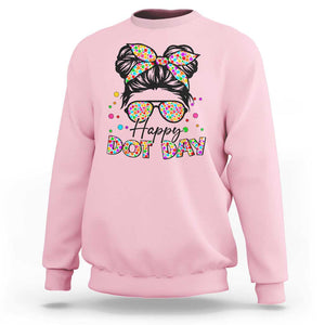 Happy Dot Day Messy Bun Girl Sweatshirt Colorful Polka Dots TS02 Light Pink Print Your Wear