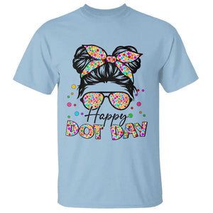 Happy Dot Day Messy Bun Girl T Shirt Colorful Polka Dots TS02 Light Blue Print Your Wear