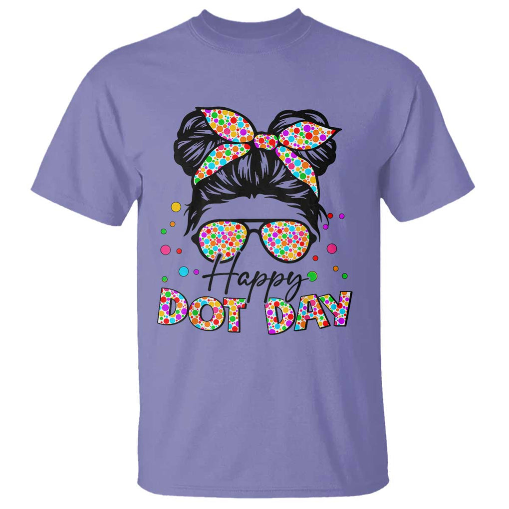 Happy Dot Day Messy Bun Girl T Shirt Colorful Polka Dots TS02 Violet Print Your Wear