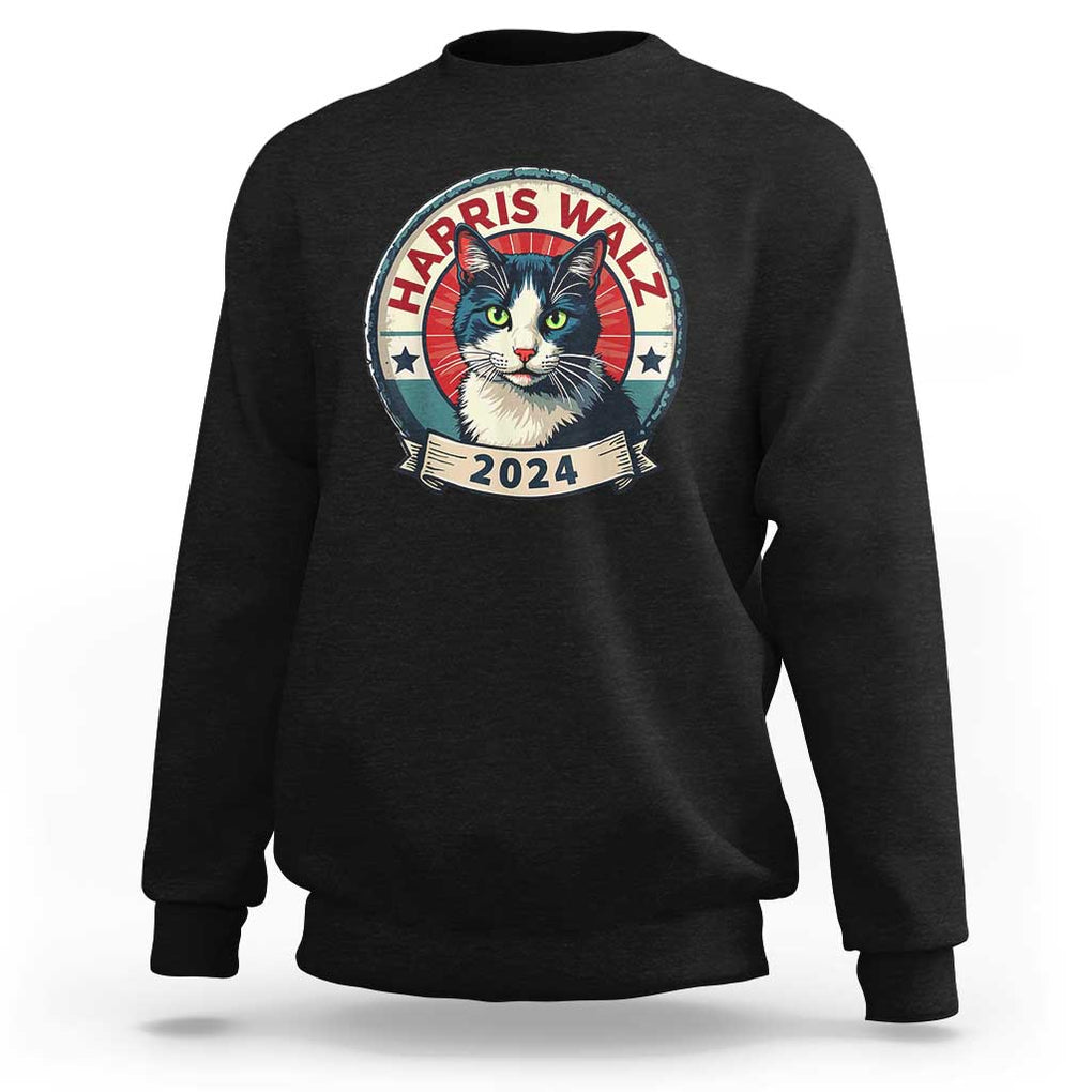 Harris Walz 2024 Sweatshirt Funny Cat Election Kamala Harris Tim Waltz TS02 Black Print Your Wear