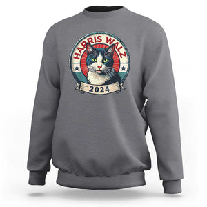 Harris Walz 2024 Sweatshirt Funny Cat Election Kamala Harris Tim Waltz TS02 Charcoal Print Your Wear