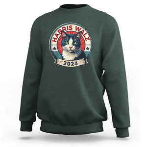 Harris Walz 2024 Sweatshirt Funny Cat Election Kamala Harris Tim Waltz TS02 Dark Forest Green Print Your Wear