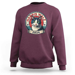 Harris Walz 2024 Sweatshirt Funny Cat Election Kamala Harris Tim Waltz TS02 Maroon Print Your Wear