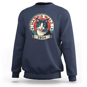 Harris Walz 2024 Sweatshirt Funny Cat Election Kamala Harris Tim Waltz TS02 Navy Print Your Wear