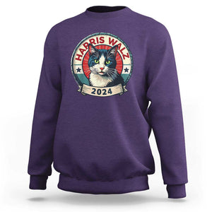 Harris Walz 2024 Sweatshirt Funny Cat Election Kamala Harris Tim Waltz TS02 Purple Print Your Wear