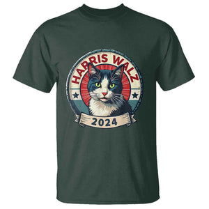 Harris Walz 2024 T Shirt Funny Cat Election Kamala Harris Tim Waltz TS02 Dark Forest Green Print Your Wear