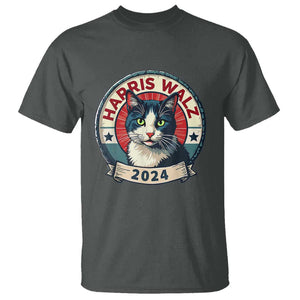 Harris Walz 2024 T Shirt Funny Cat Election Kamala Harris Tim Waltz TS02 Dark Heather Print Your Wear