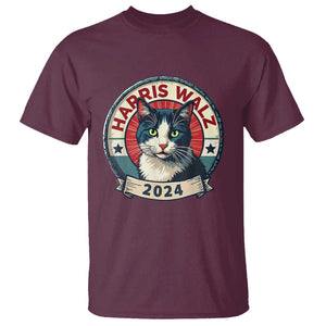 Harris Walz 2024 T Shirt Funny Cat Election Kamala Harris Tim Waltz TS02 Maroon Print Your Wear