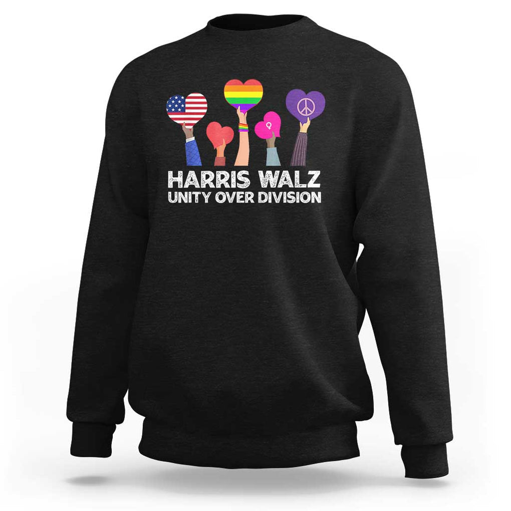 Harris Walz 2024 Sweatshirt Unity Over Division Kamala Tim Waltz TS02 Black Print Your Wear