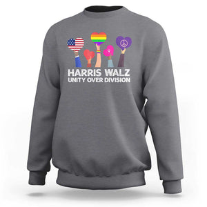 Harris Walz 2024 Sweatshirt Unity Over Division Kamala Tim Waltz TS02 Charcoal Print Your Wear