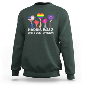 Harris Walz 2024 Sweatshirt Unity Over Division Kamala Tim Waltz TS02 Dark Forest Green Print Your Wear