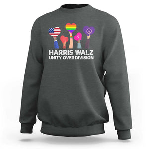 Harris Walz 2024 Sweatshirt Unity Over Division Kamala Tim Waltz TS02 Dark Heather Print Your Wear