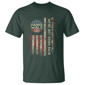 Harris Walz 2024 T Shirt We're Not Going Back Election Kamala Tim Retro American Flag TS02 Dark Forest Green Print Your Wear