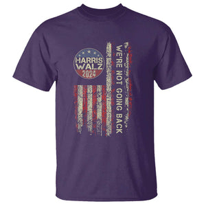 Harris Walz 2024 T Shirt We're Not Going Back Election Kamala Tim Retro American Flag TS02 Purple Print Your Wear