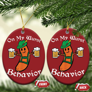 Funny Oktoberfest Christmas Ornament On My Wurst Behavior German Sausage TS02 Oval Red Print Your Wear