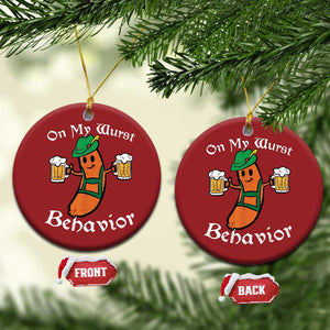 Funny Oktoberfest Christmas Ornament On My Wurst Behavior German Sausage TS02 Circle Red Print Your Wear