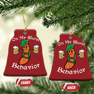 Funny Oktoberfest Christmas Ornament On My Wurst Behavior German Sausage TS02 Bell Flake Red Print Your Wear