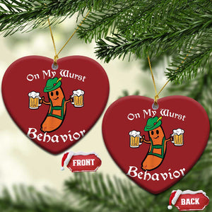 Funny Oktoberfest Christmas Ornament On My Wurst Behavior German Sausage TS02 Heart Red Print Your Wear