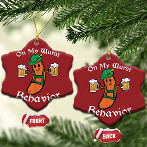 Funny Oktoberfest Christmas Ornament On My Wurst Behavior German Sausage TS02 Snow Flake Red Print Your Wear