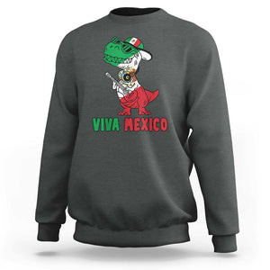 Viva Mexico Sweatshirt Funny Mexican Dance Dinosaur Hispanic Heritage TS02 Dark Heather Print Your Wear