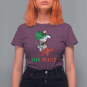 Viva Mexico T Shirt For Women Funny Mexican Dance Dinosaur Hispanic Heritage TS02 Maroon Print Your Wear