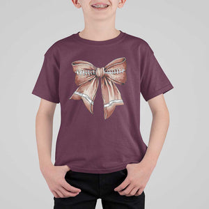 Coquette Bow Pumpkin American Football T Shirt For Kid Retro Thanksgiving Autumn Vibe TS02 Maroon Print Your Wear