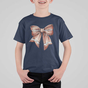 Coquette Bow Pumpkin American Football T Shirt For Kid Retro Thanksgiving Autumn Vibe TS02 Navy Print Your Wear